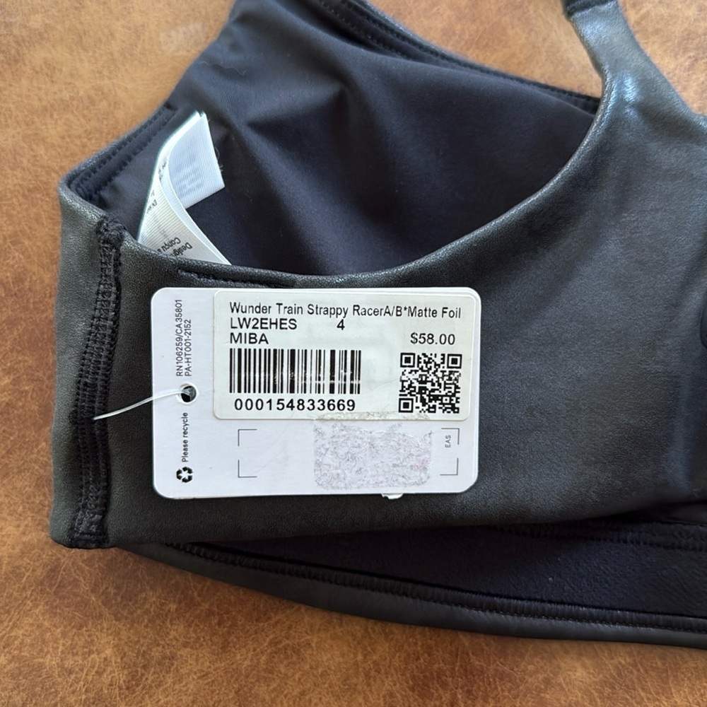 NWT Lululemon Wunder Train Strappy Racer Bra Sz 4 A B Foil Matte Shine Black - Picture 5 of 5